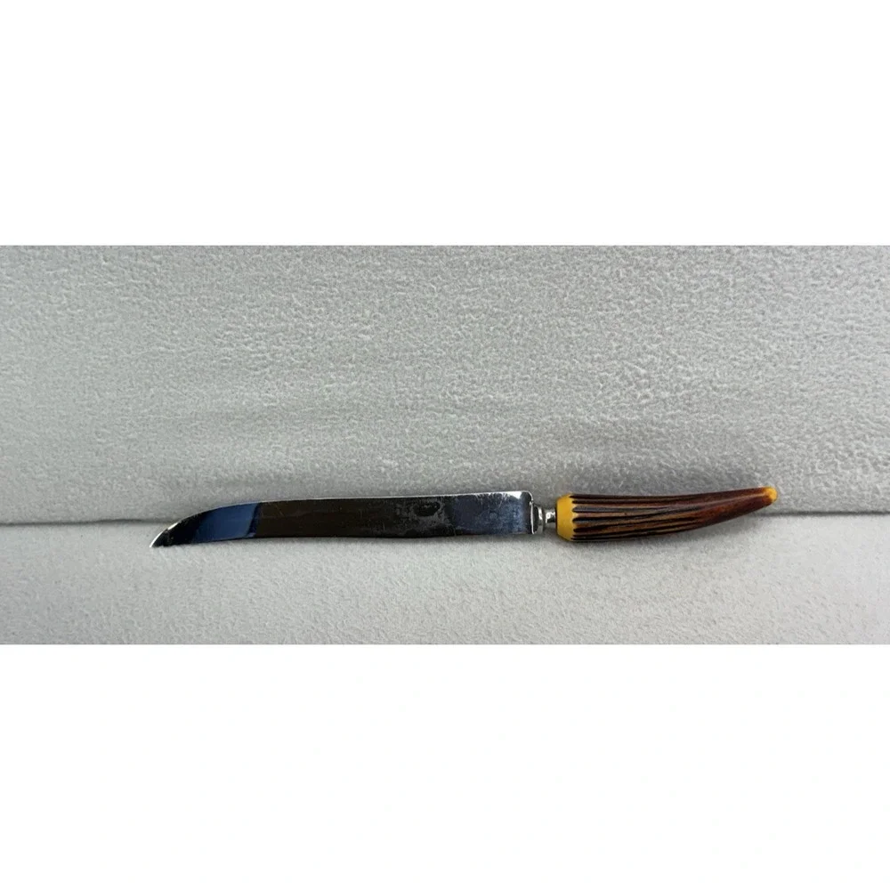 VTG Sheffield England Carving Knife Fork Set Faux Horn Handle Stainless READ